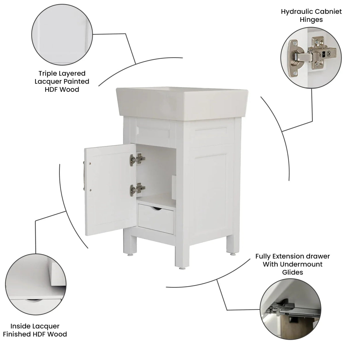 18 Inch White Selena Bathroom Vanity