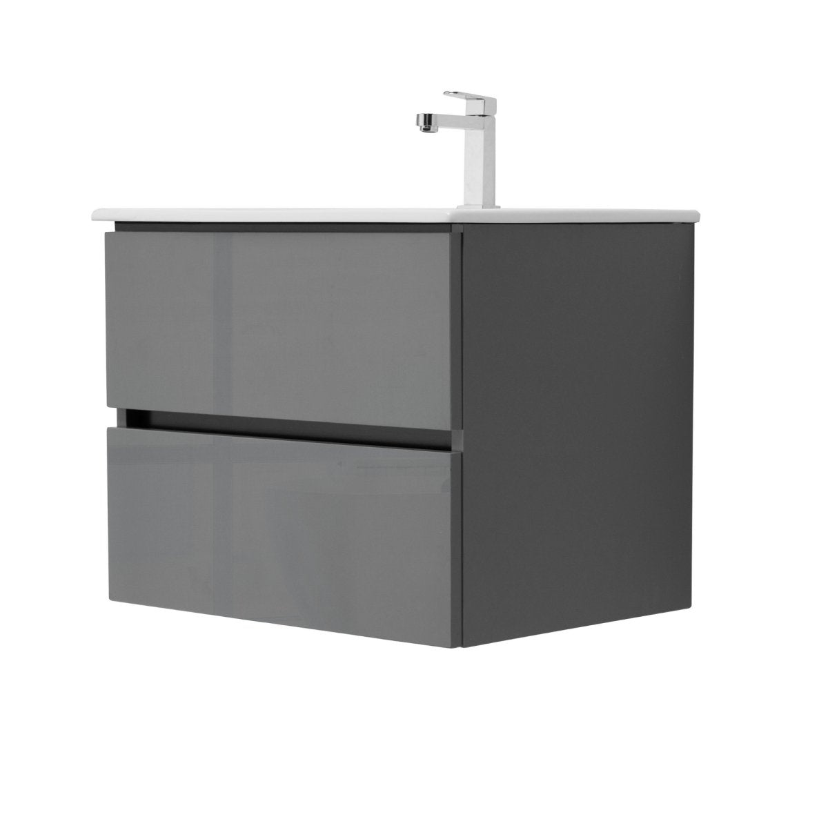 24 Inch High Gloss Anthracite Veneto Floating Bathroom Vanity