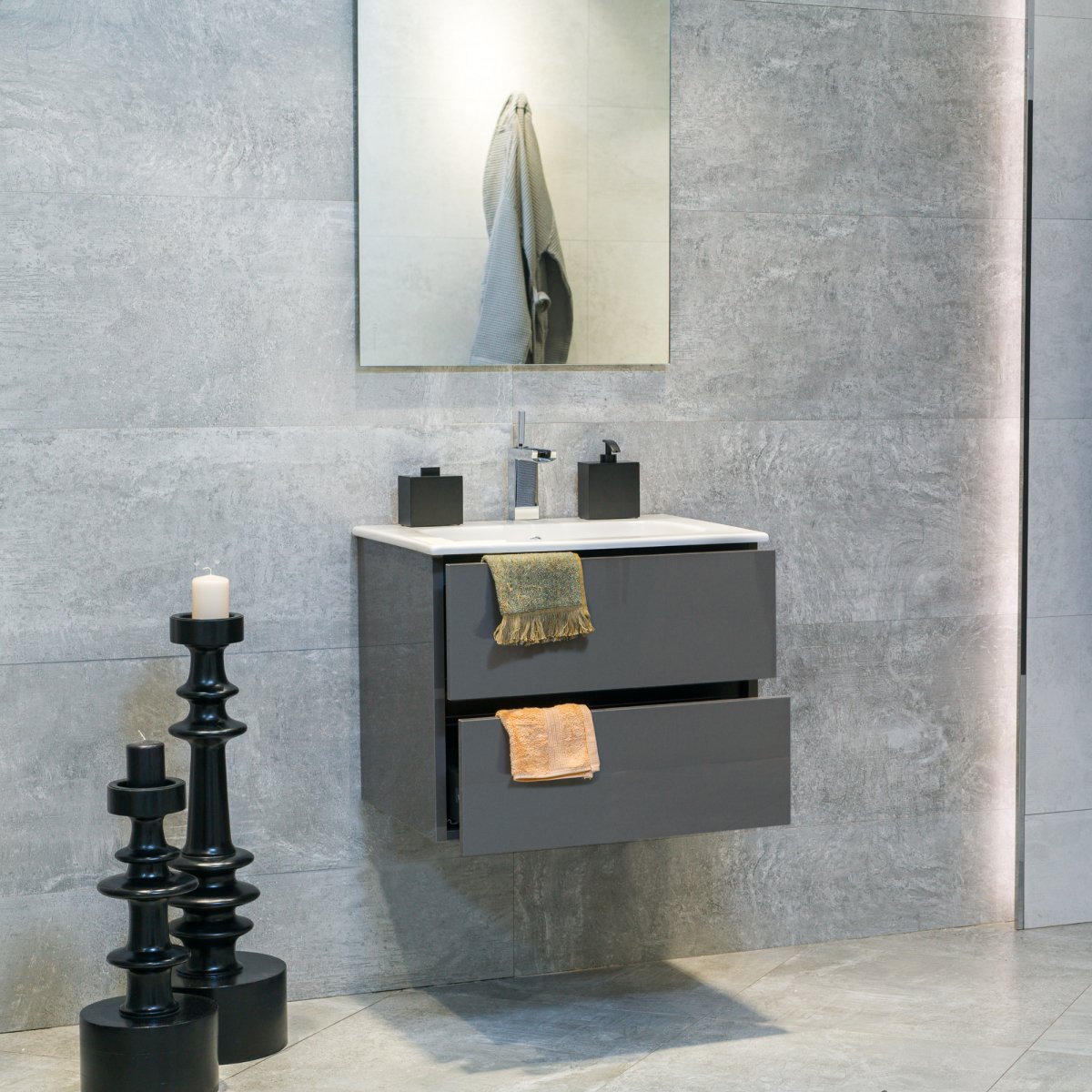 24 Inch High Gloss Anthracite Veneto Floating Bathroom Vanity