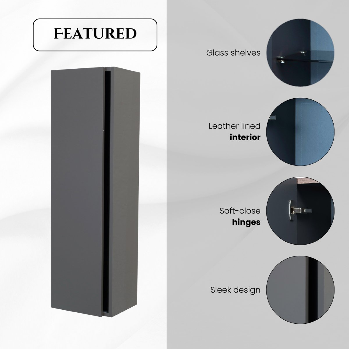 24 Inch High Gloss Anthracite Veneto Floating Bathroom Vanity