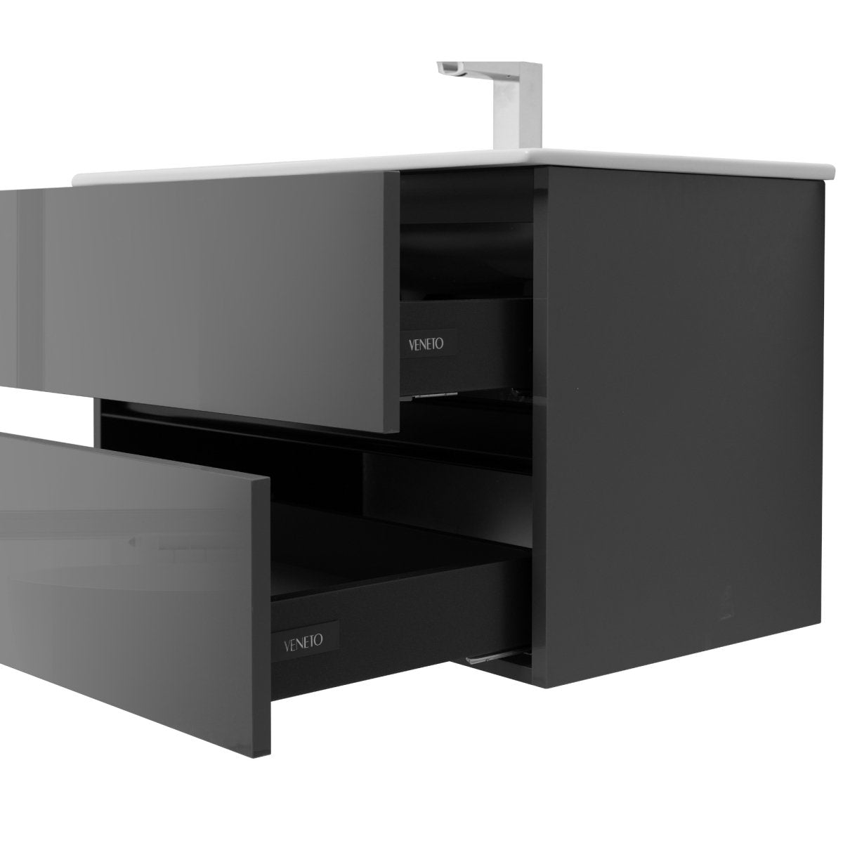 24 Inch High Gloss Anthracite Veneto Floating Bathroom Vanity