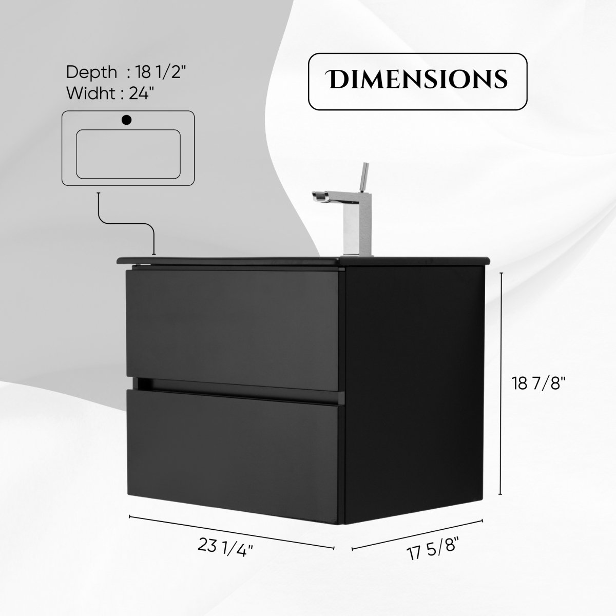 24 Inch High Gloss Black Veneto Floating Bathroom Vanity