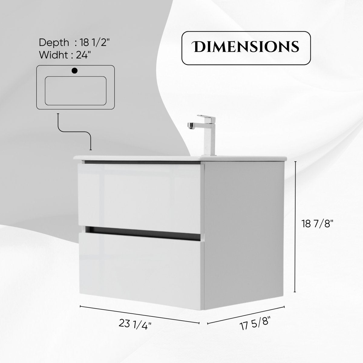 24 Inch High Gloss White Veneto Floating Bathroom Vanity