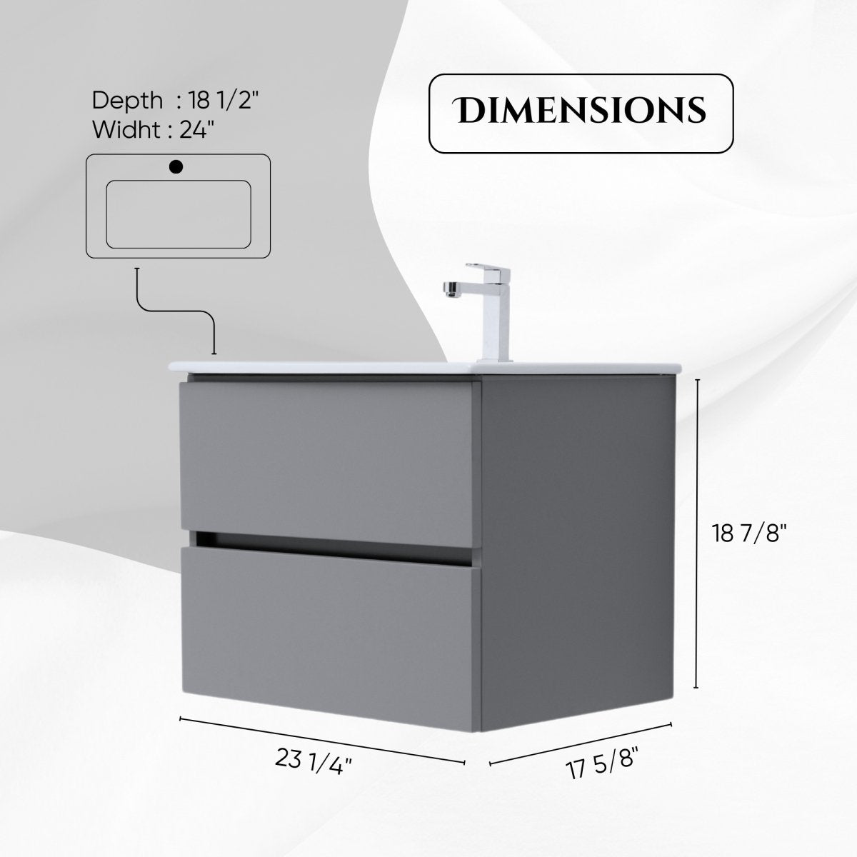 24 Inch Matte Dust Gray Veneto Floating Bathroom Vanity