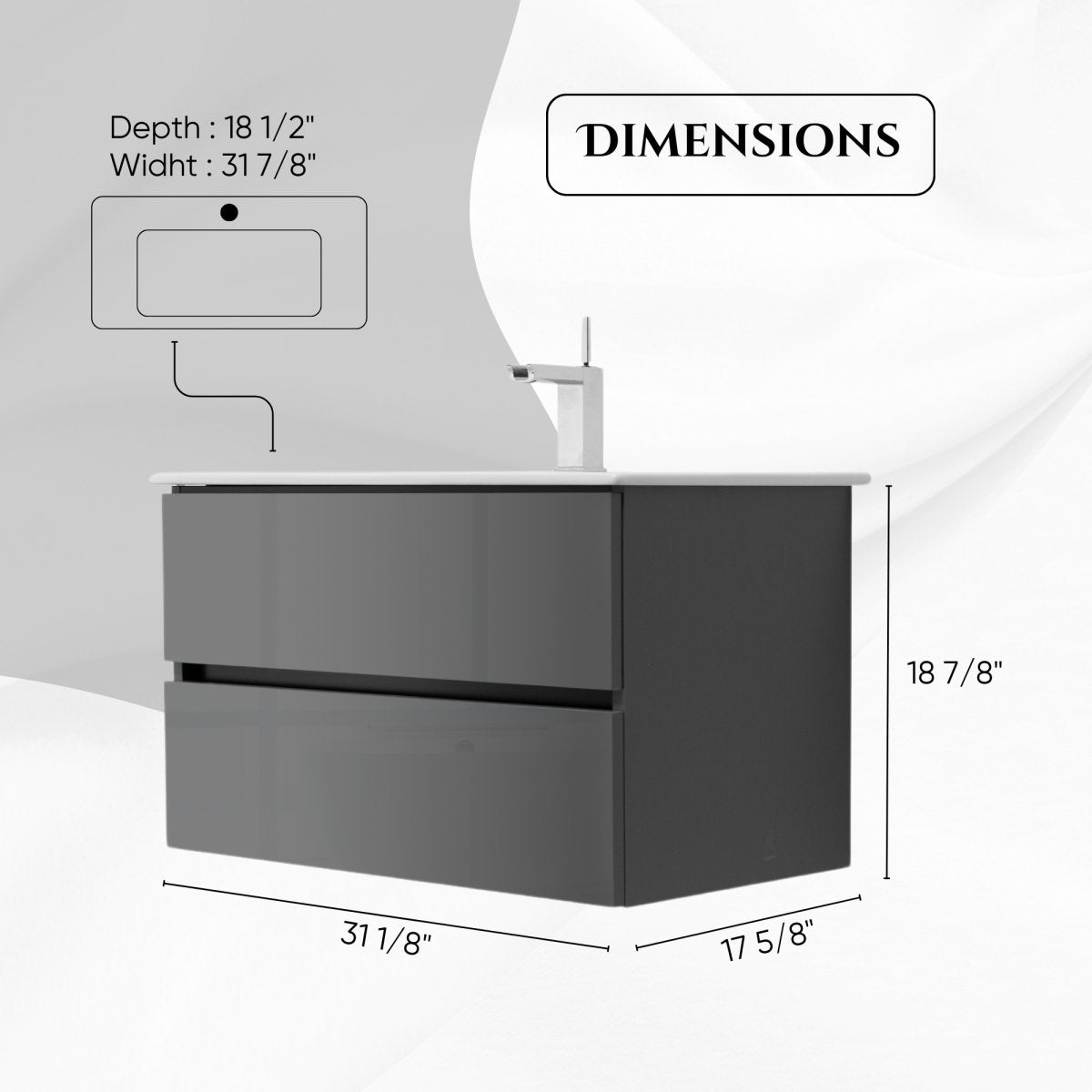 32 Inch High Gloss Anthracite Veneto Floating Bathroom Vanity