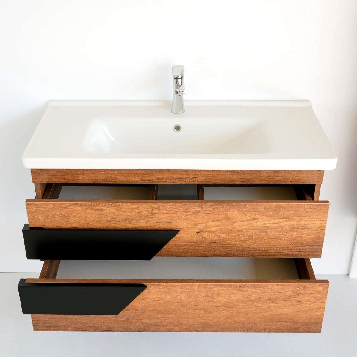 40 Inch Dark Oak & Black Oscar Floating Single Sink Bathroom Vanity