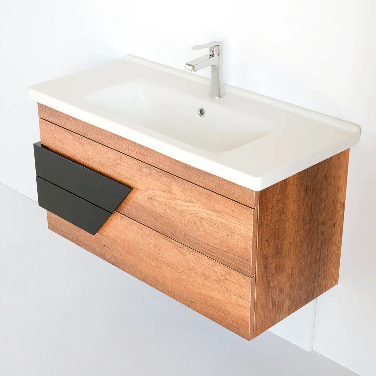 40 Inch Dark Oak & Black Oscar Floating Single Sink Bathroom Vanity