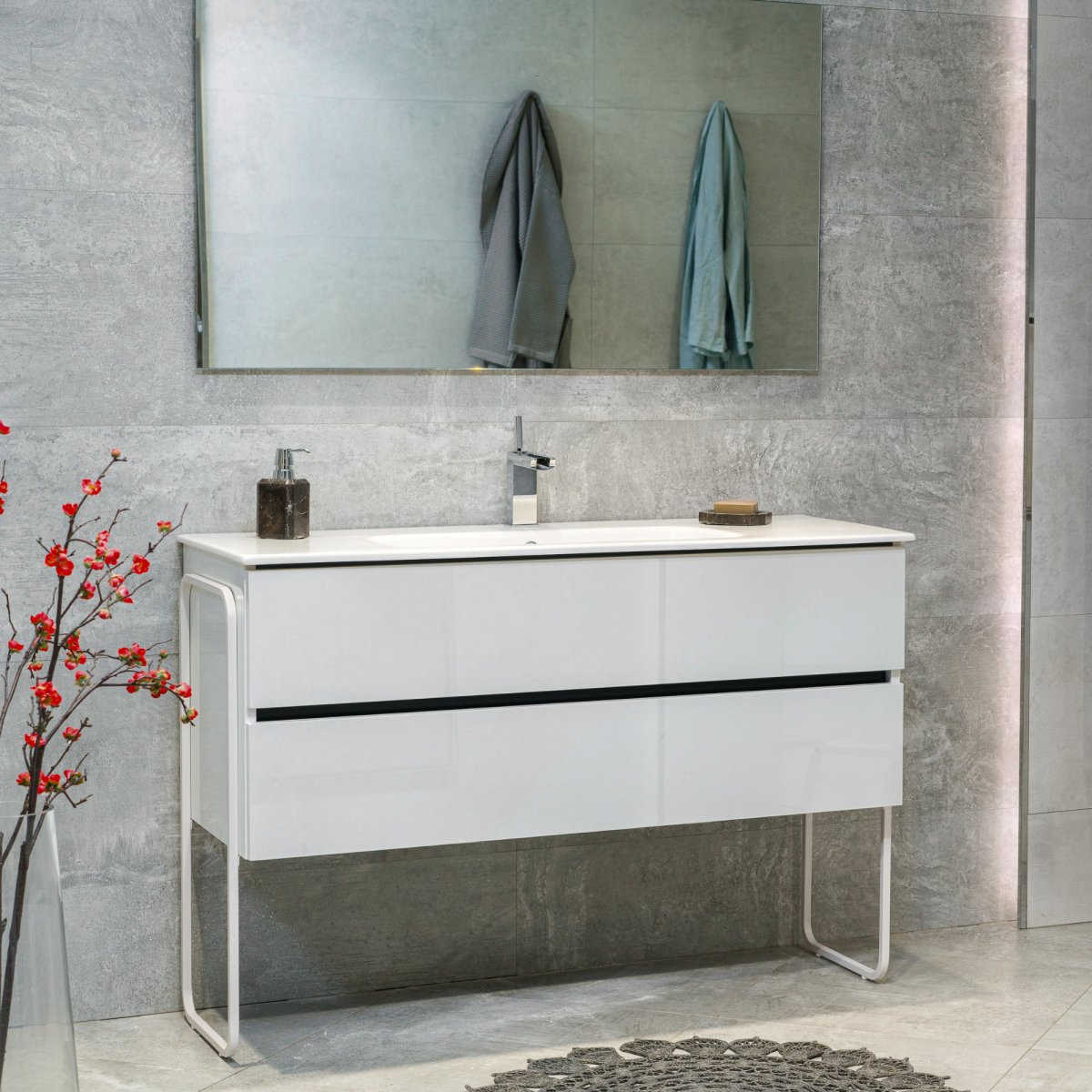 48 Inch High Gloss White Veneto Floating Bathroom Vanity - aksesuardesign