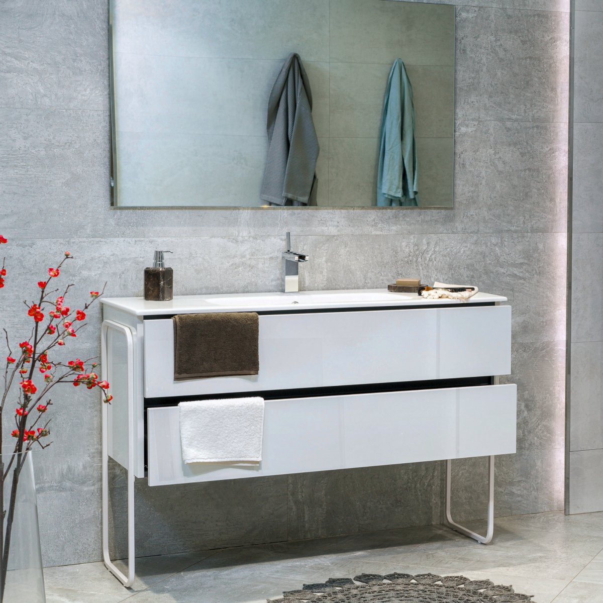 48 Inch High Gloss White Veneto Floating Bathroom Vanity - aksesuardesign