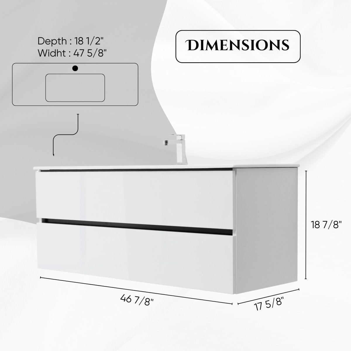 48 Inch High Gloss White Veneto Floating Bathroom Vanity - aksesuardesign