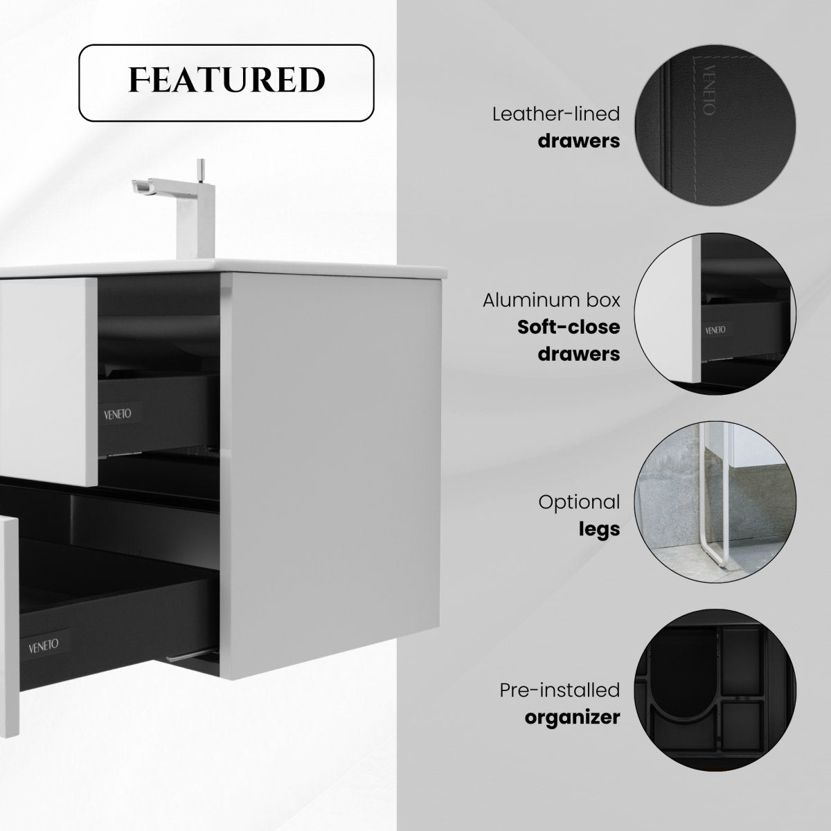 60 Inch High Gloss White Veneto Floating Bathroom Vanity
