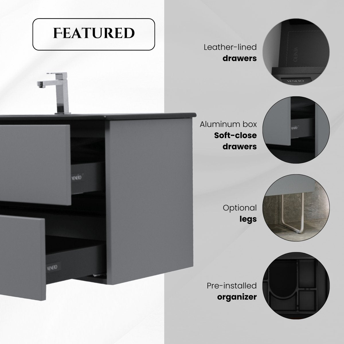 60 Inch Matte Dust Gray Veneto Floating Bathroom Vanity