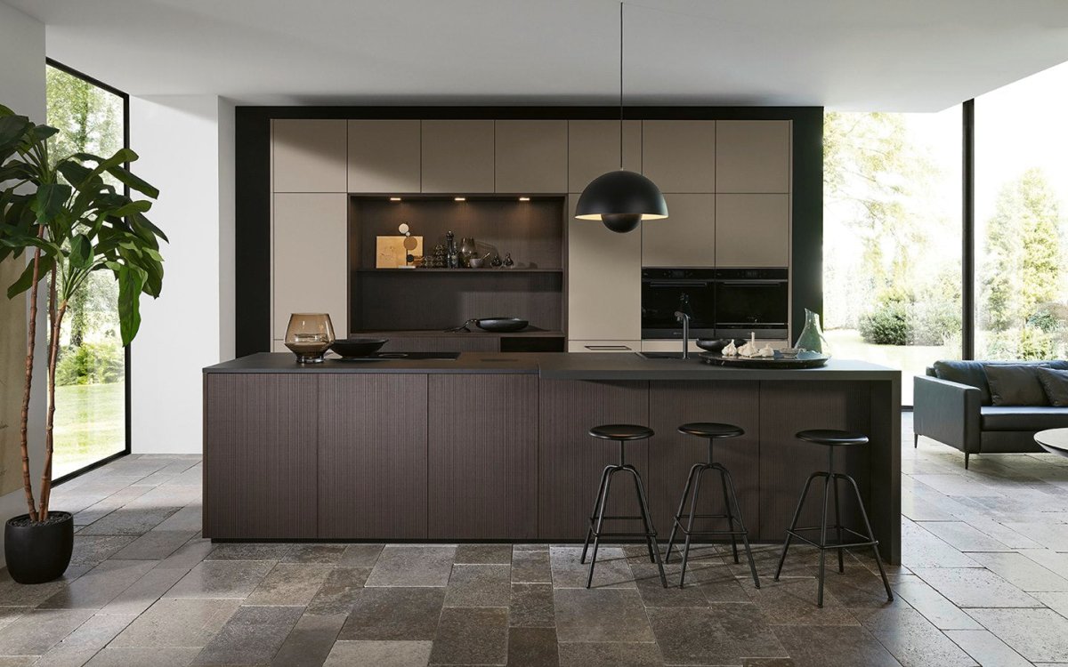 Grooved wood fronts add more variety to the design