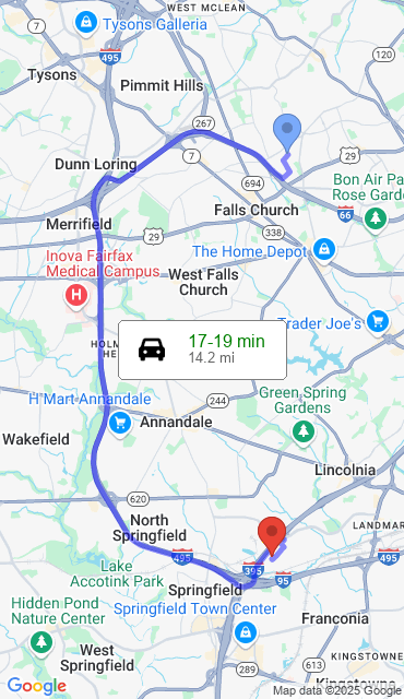 Route from Arlington VA, 22213 to Our Store