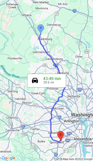 Route from Clarksburg MD, 20871 to Our Store