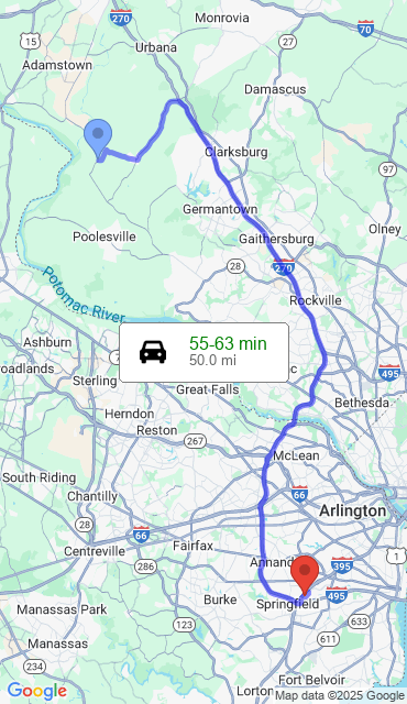 Route from Dickerson MD, 20842 to Our Store