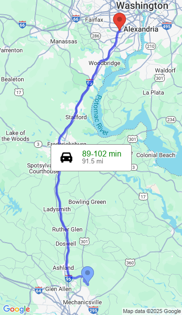 Route from Mechanicsville VA, 23116 to Our Store