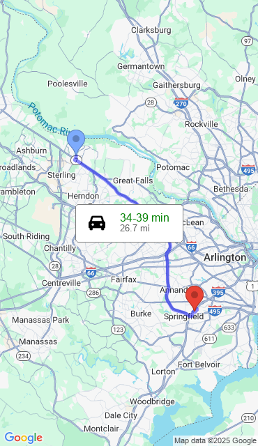 Route from Sterling VA, 20165 to Our Store