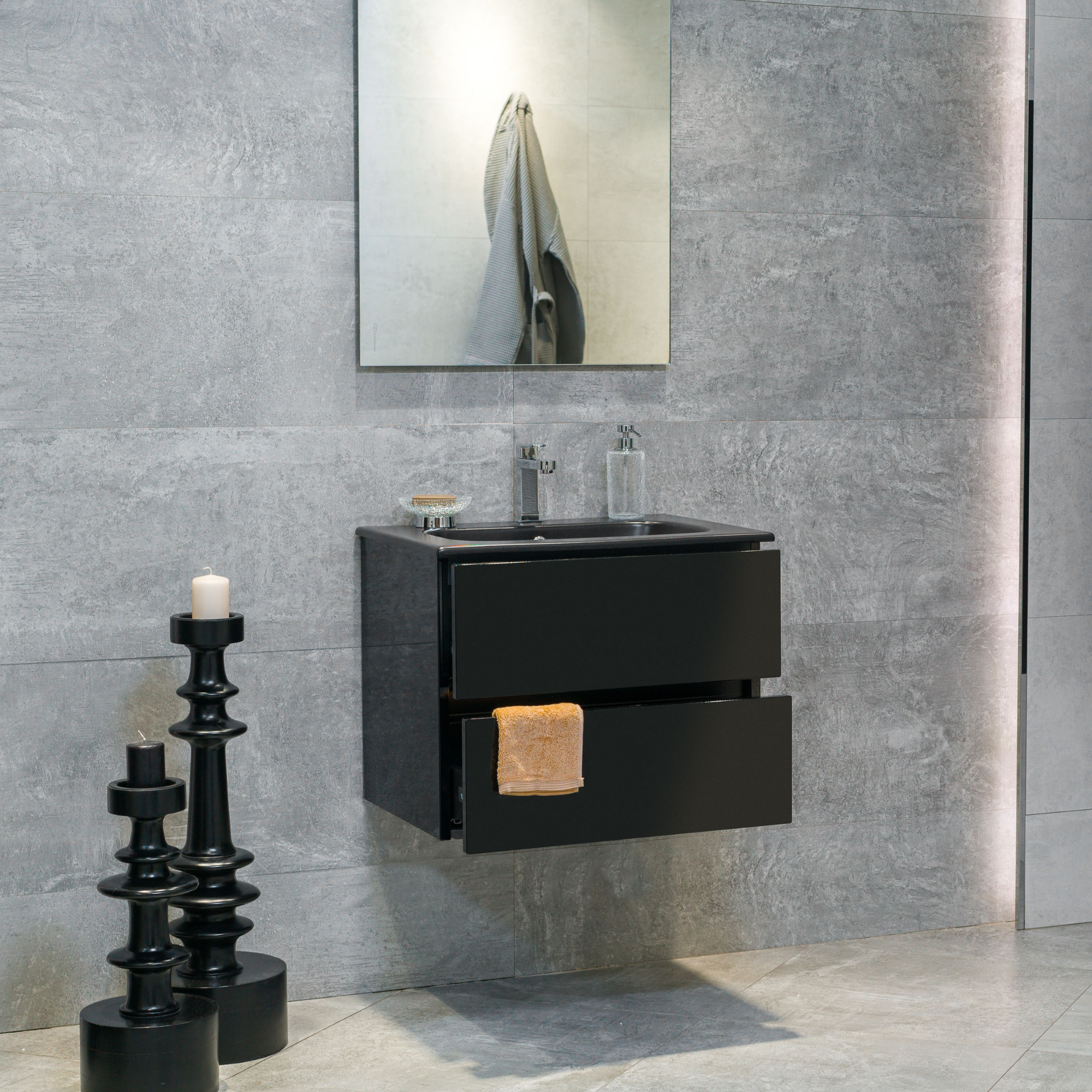 24 Inch High Gloss Black Veneto Floating Bathroom Vanity