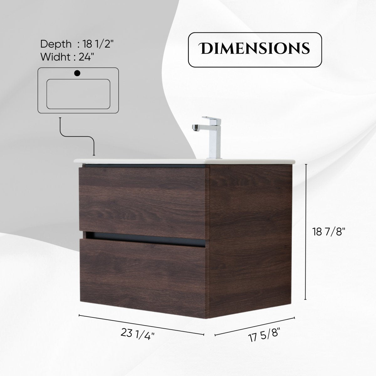 24 Inch Dark Oak Veneto Floating Bathroom Vanity