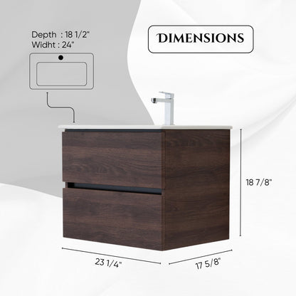 24 Inch Dark Oak Veneto Floating Bathroom Vanity