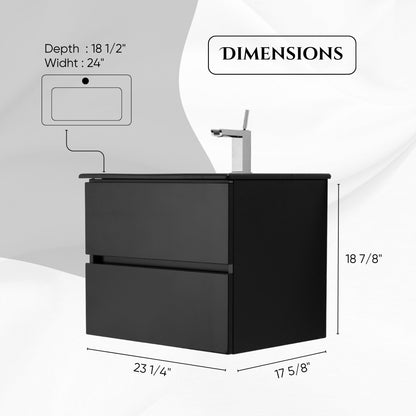 24 Inch High Gloss Black Veneto Floating Bathroom Vanity - aksesuardesign