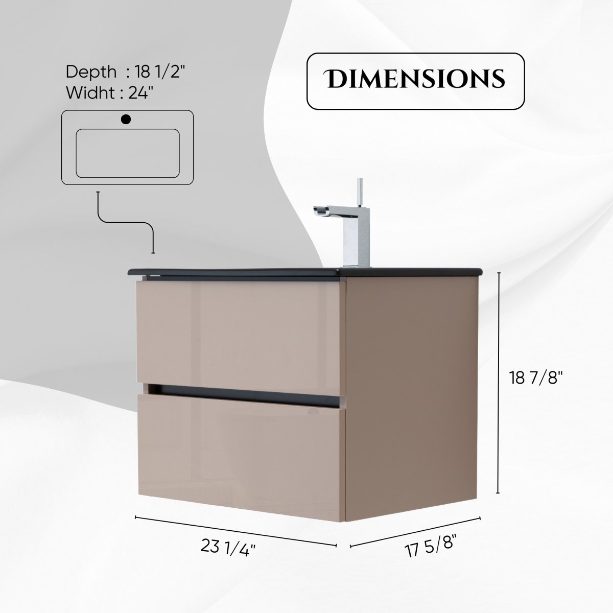 24 Inch High Gloss Capuccino Veneto Floating Bathroom Vanity