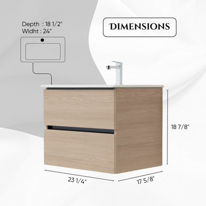 24 Inch Light Oak Veneto Floating Bathroom Vanity