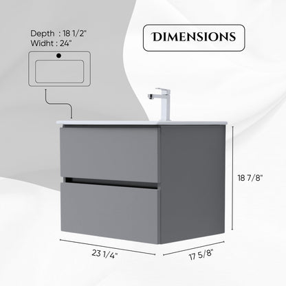 24 Inch Matte Dust Gray Veneto Floating Bathroom Vanity - aksesuardesign