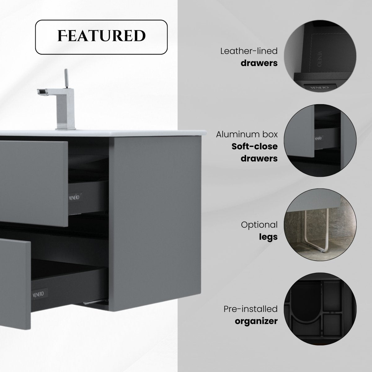 24 Inch Matte Dust Gray Veneto Floating Bathroom Vanity - aksesuardesign