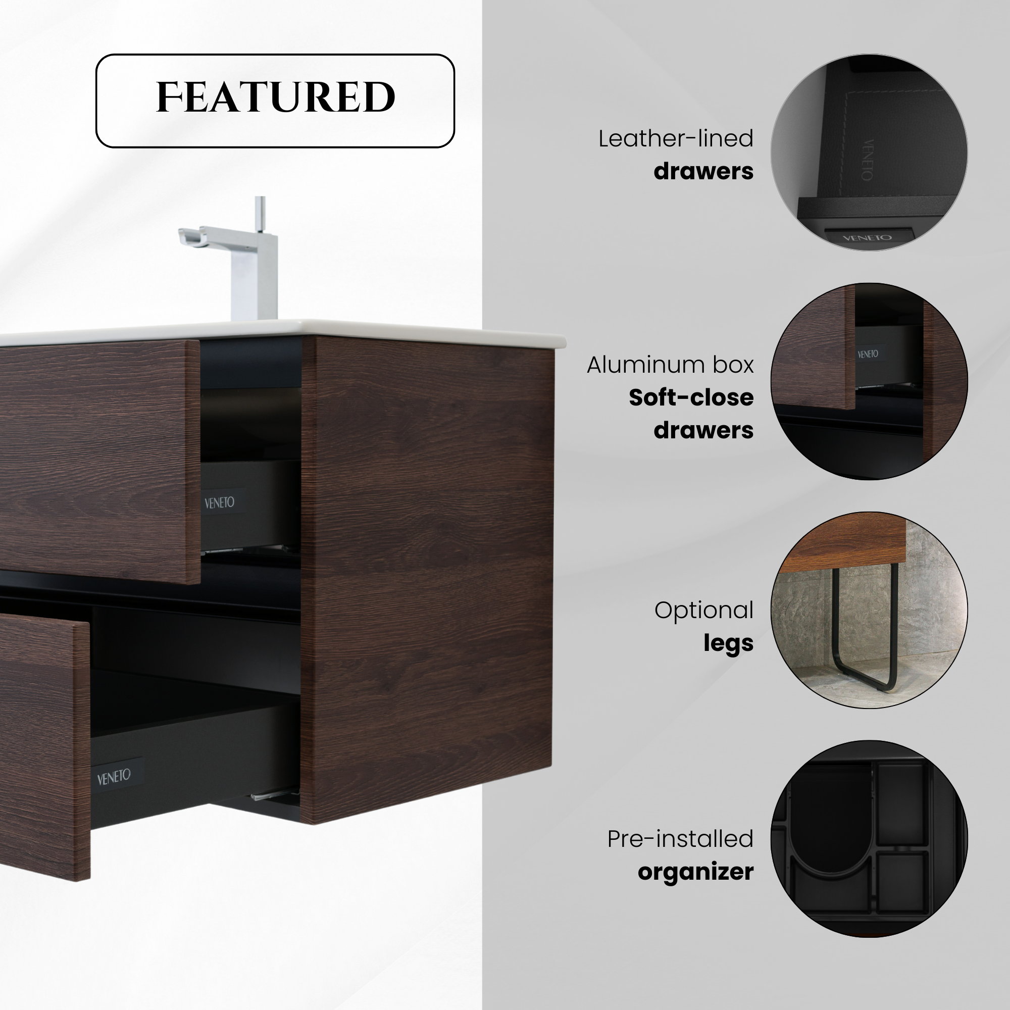 48 Inch Dark Oak Veneto Floating Bathroom Vanity