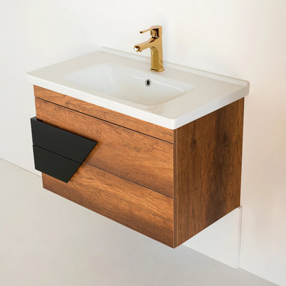 32 Inch Dark Oak & Black Oscar Floating Single Sink Bathroom Vanity