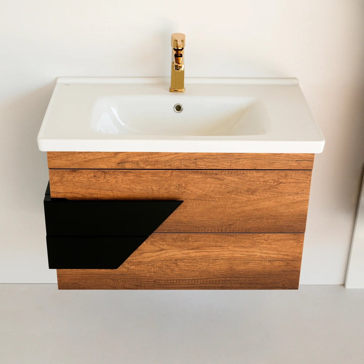 32 Inch Dark Oak & Black Oscar Floating Single Sink Bathroom Vanity