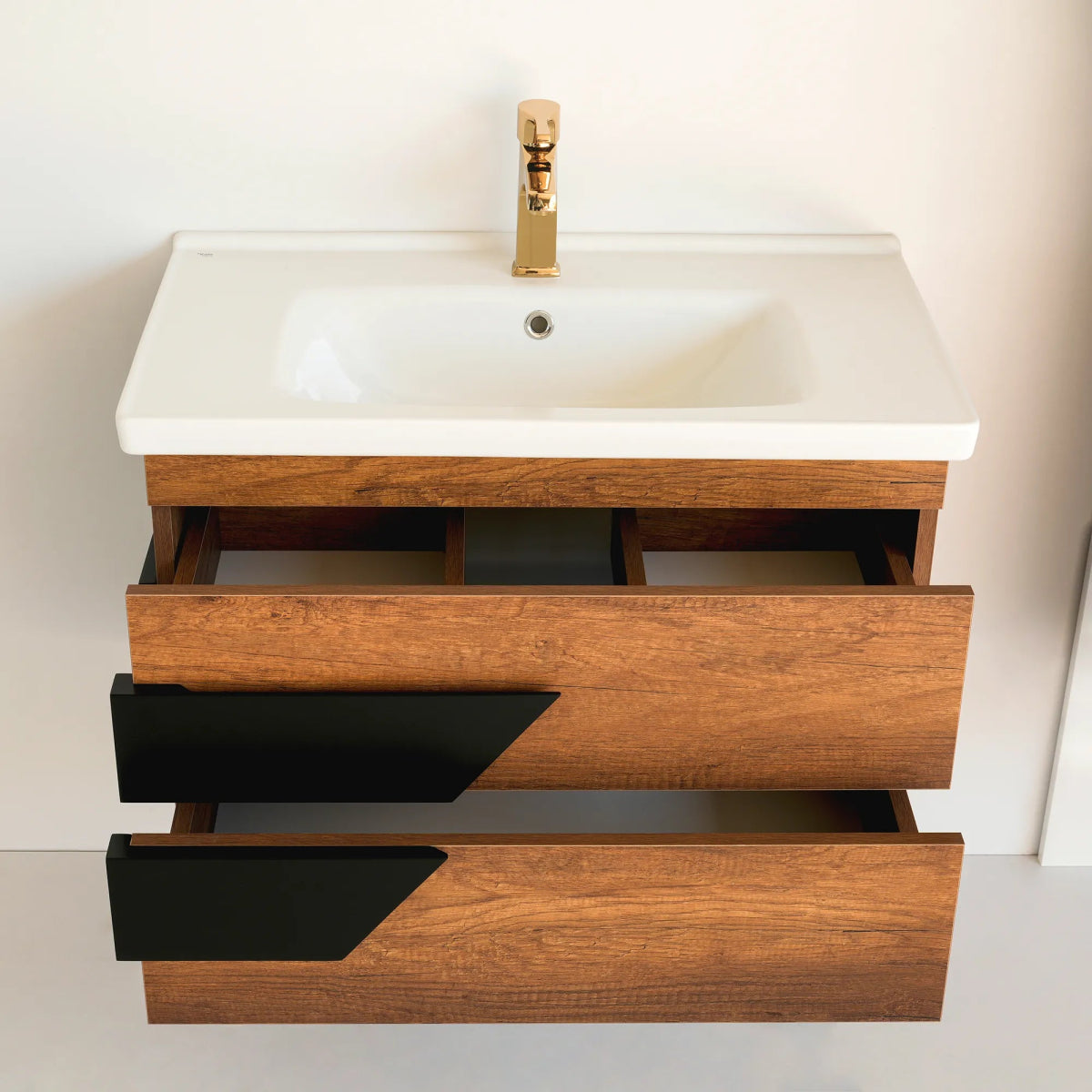 32 Inch Dark Oak & Black Oscar Floating Single Sink Bathroom Vanity