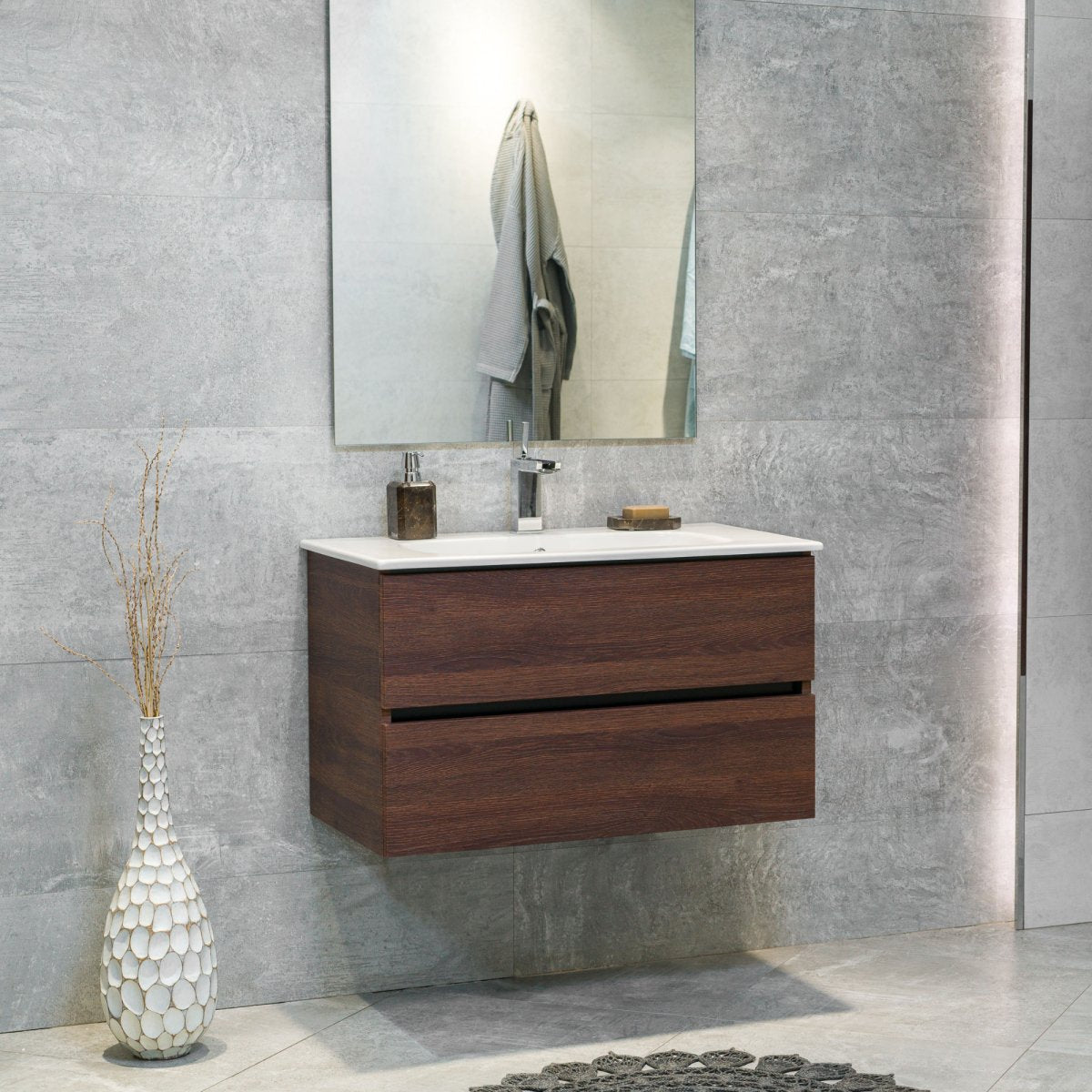 32 Inch Dark Oak Veneto Floating Bathroom Vanity