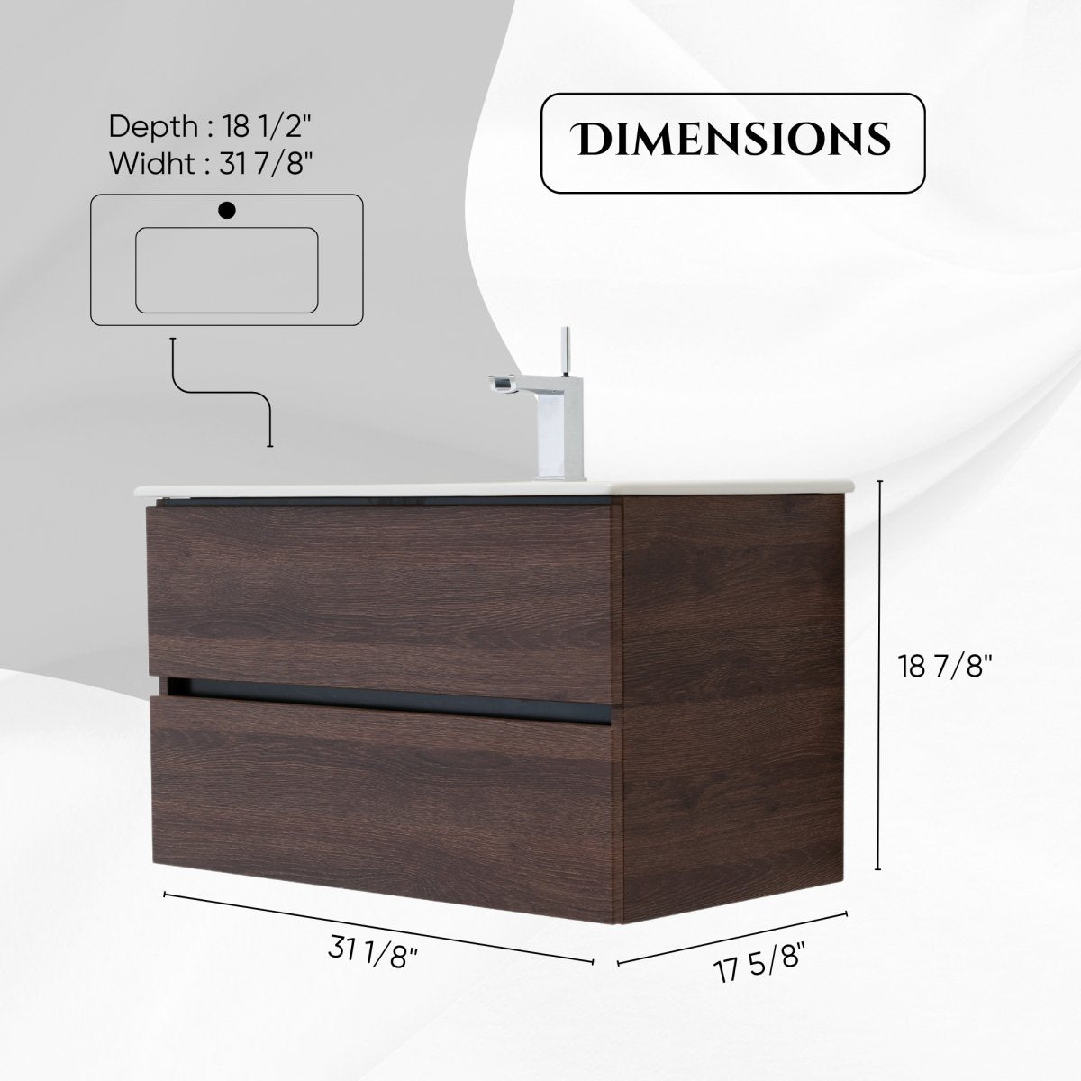 32 Inch Dark Oak Veneto Floating Bathroom Vanity