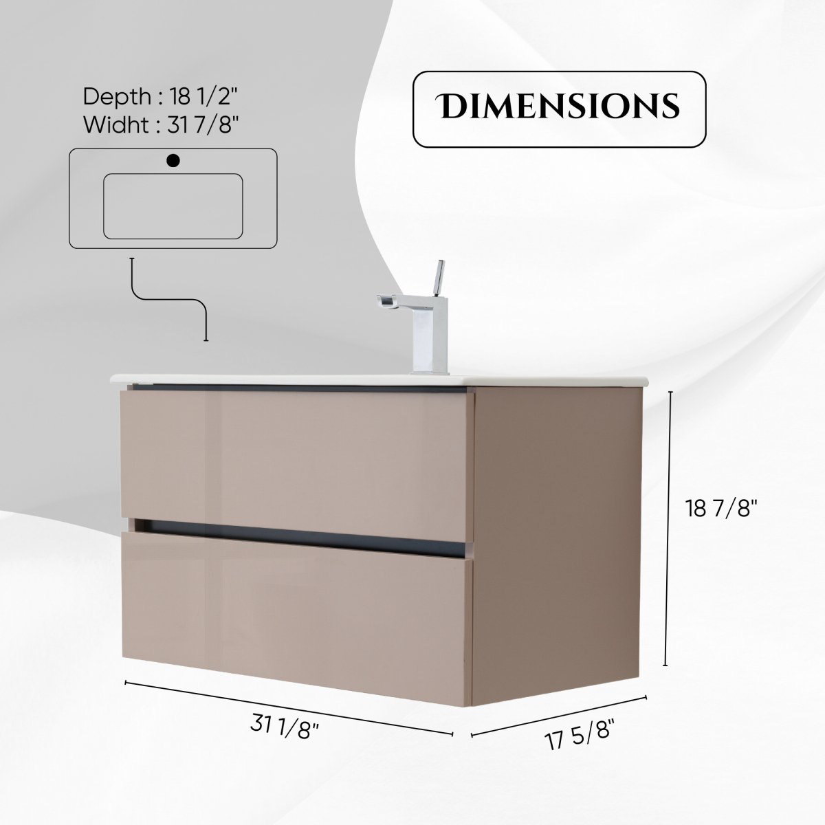 32 Inch High Gloss Capuccino Veneto Floating Bathroom Vanity - aksesuardesign