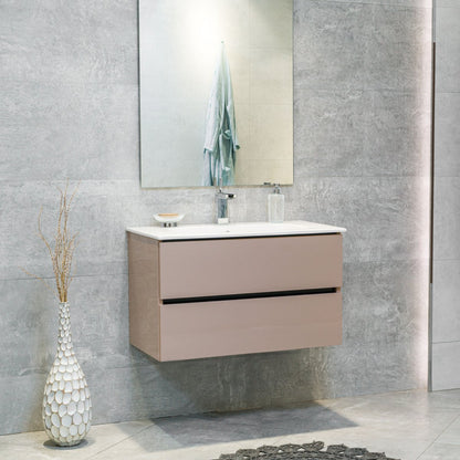 32 Inch High Gloss Capuccino Veneto Floating Bathroom Vanity - aksesuardesign