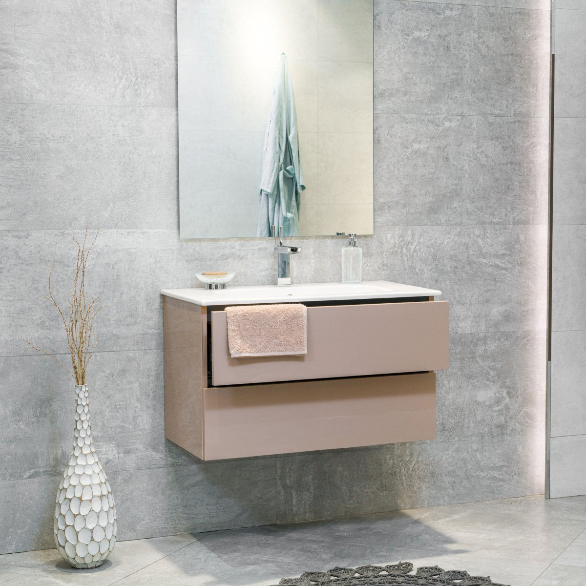 32 Inch High Gloss Capuccino Veneto Floating Bathroom Vanity - aksesuardesign