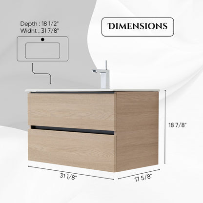 32 Inch Light Oak Veneto Floating Bathroom Vanity