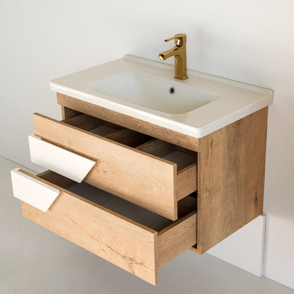 32 Inch Light Oak & White Oscar Floating Single Sink Bathroom Vanity