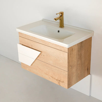 32 Inch Light Oak & White Oscar Floating Single Sink Bathroom Vanity