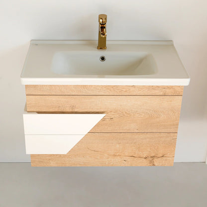 32 Inch Light Oak & White Oscar Floating Single Sink Bathroom Vanity