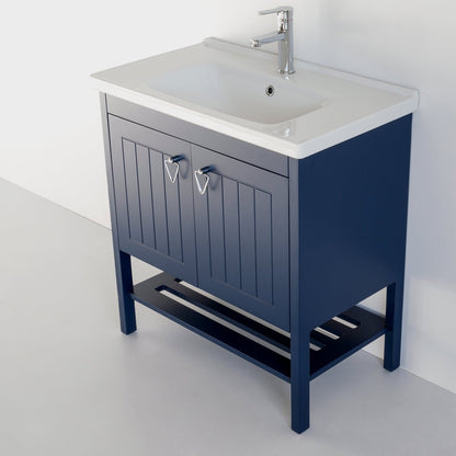 32 Inch Navy Blue Polo Freestanding Single Sink Bathroom Vanity