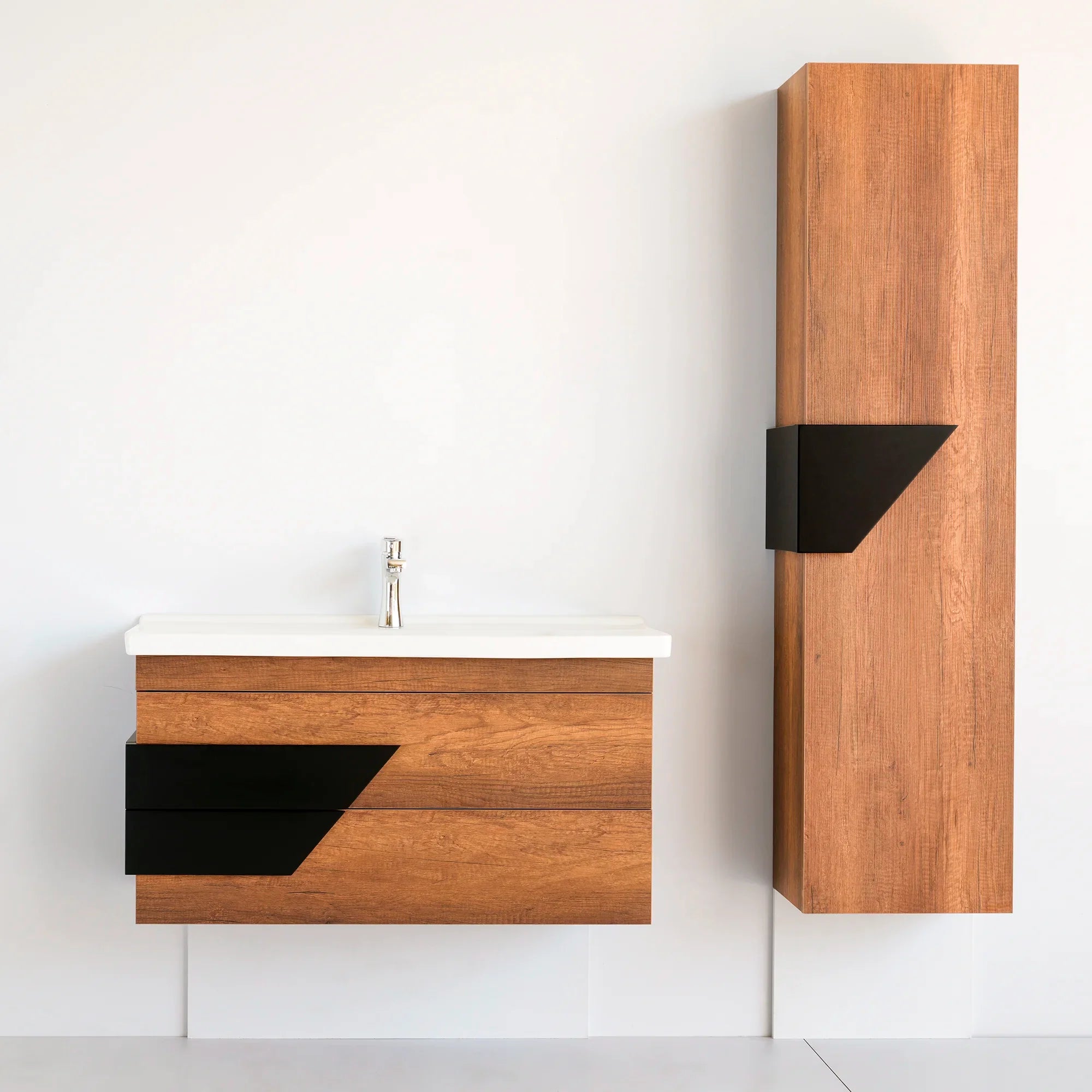 40 Inch Dark Oak & Black Oscar Floating Single Sink Bathroom Vanity