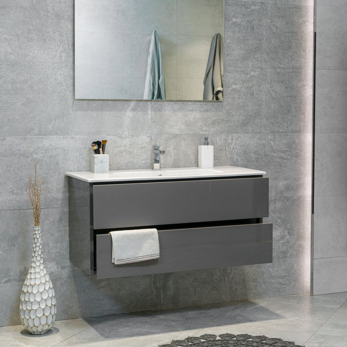 40 Inch High Gloss Anthracite Veneto Floating Bathroom Vanity