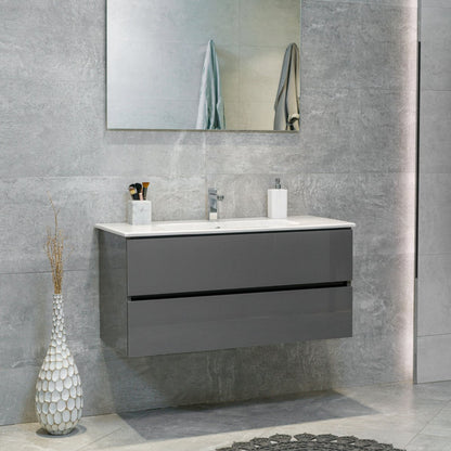 40 Inch High Gloss Anthracite Veneto Floating Bathroom Vanity