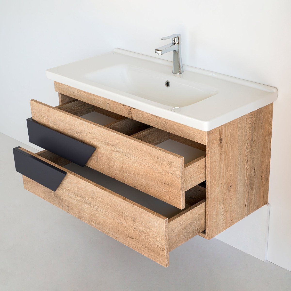 40 Inch Light Oak & Anthracite Oscar Floating Single Sink Bathroom Vanity