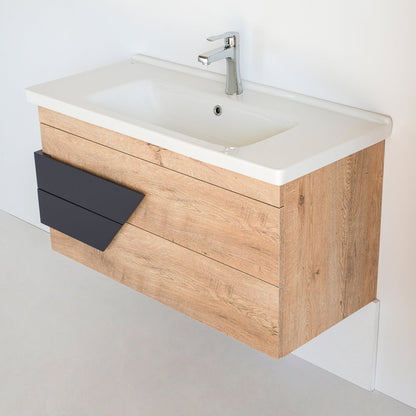 40 Inch Light Oak & Anthracite Oscar Floating Single Sink Bathroom Vanity