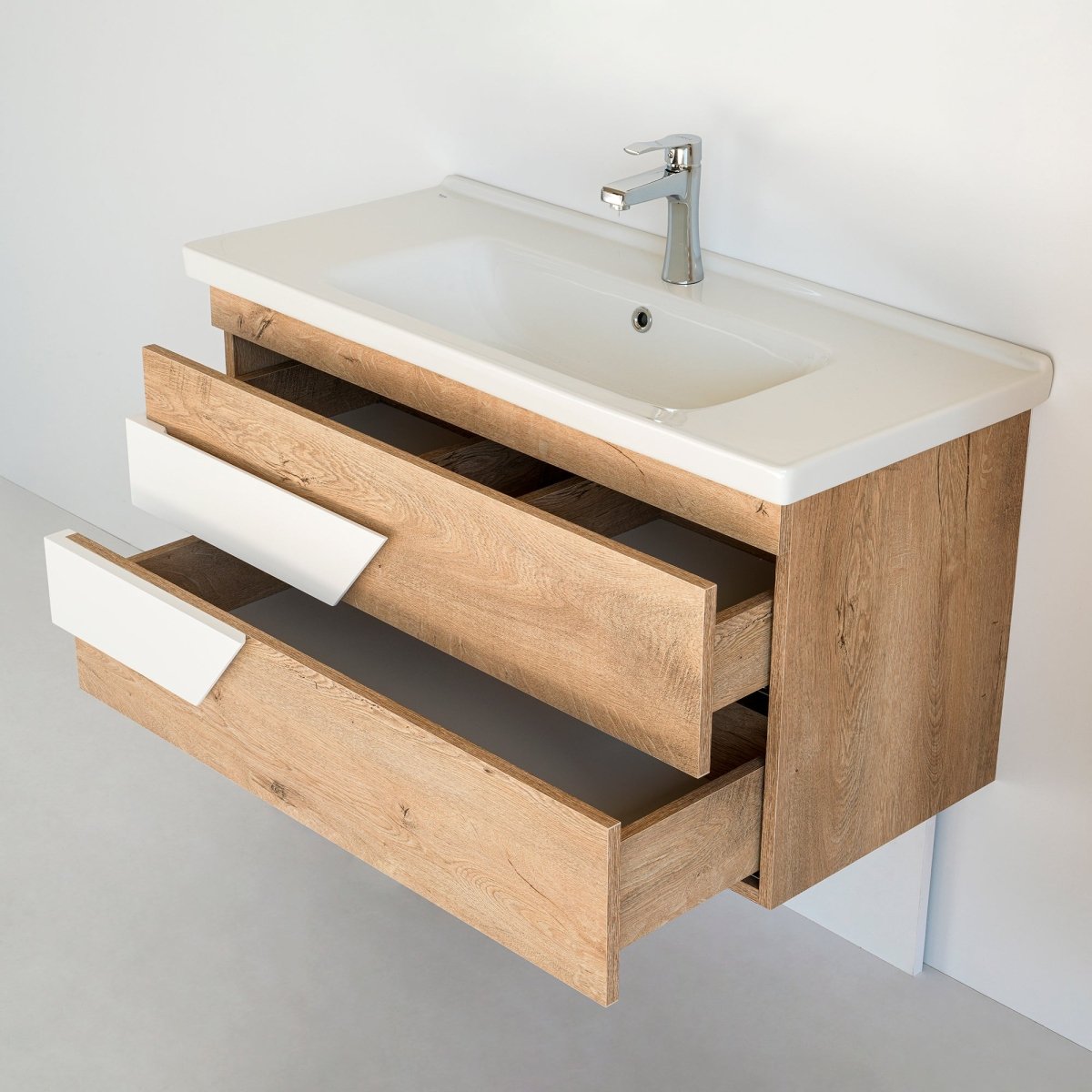 40 Inch Light Oak & White Oscar Floating Single Sink Bathroom Vanity